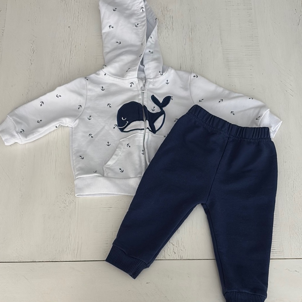 Chick Pea Navy and White Whale Jogger Set